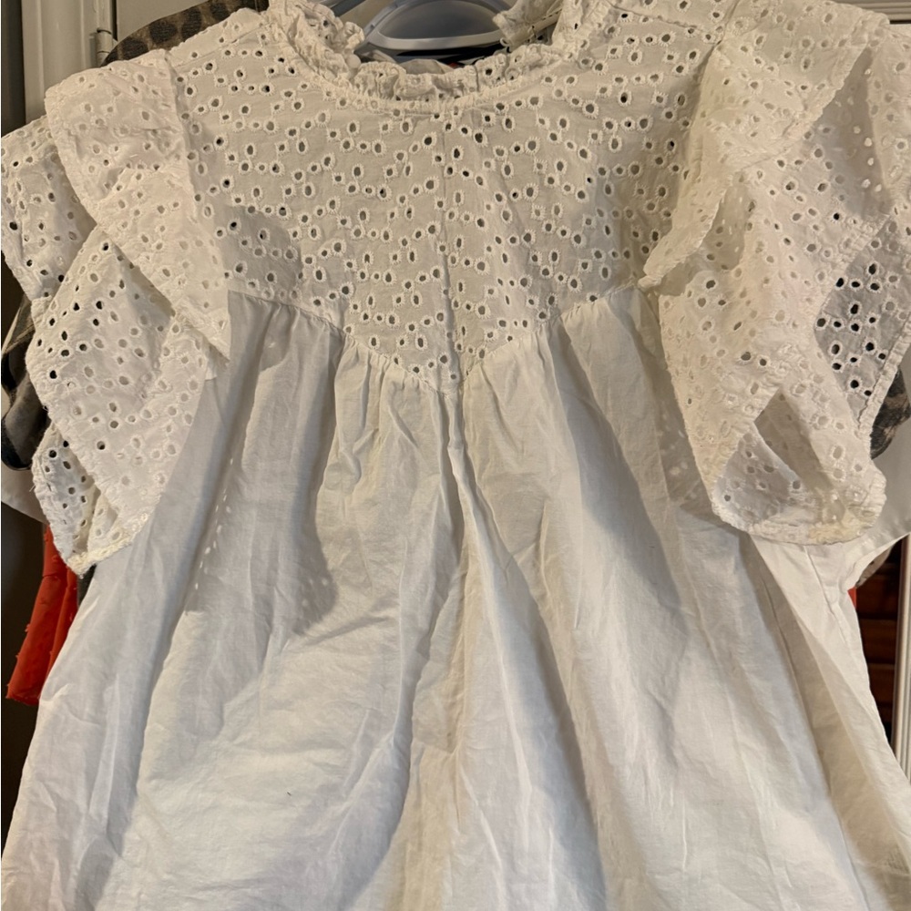 a new day White Eyelet Ruffle Blouse